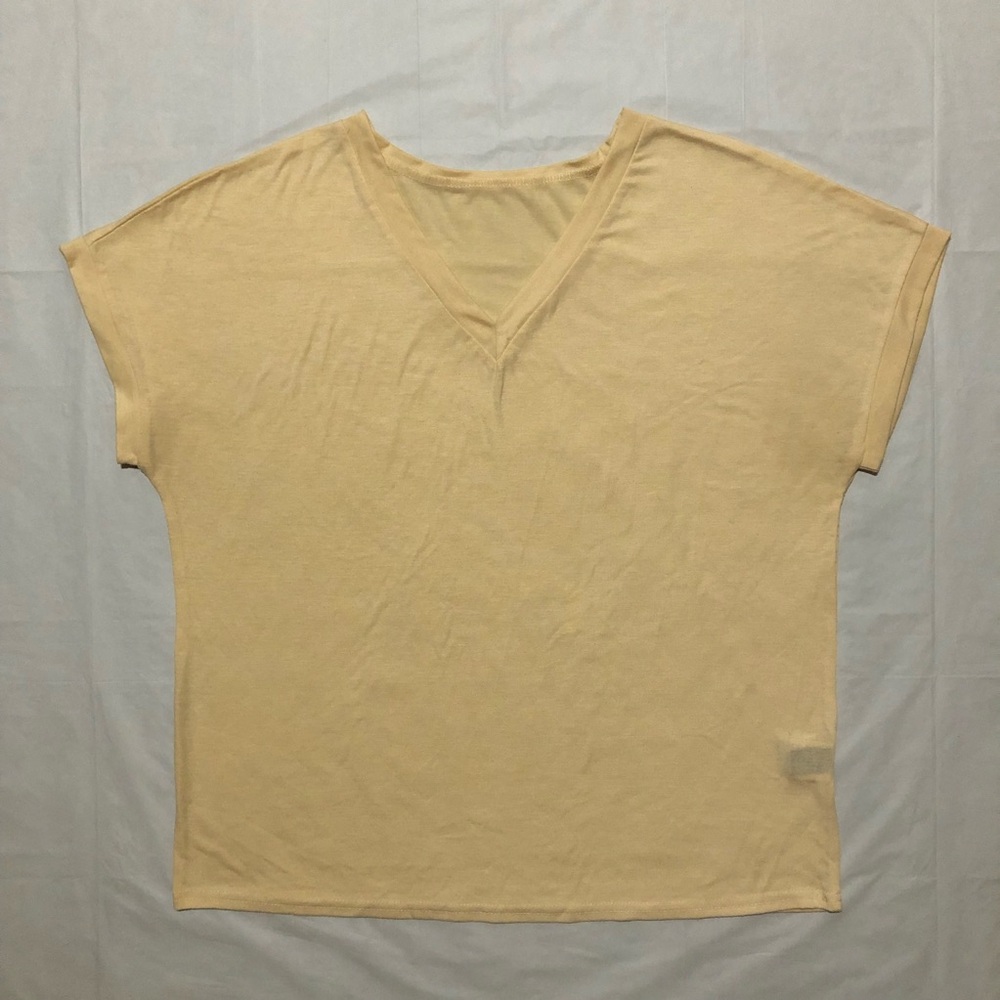 SHEIN Women’s Cap Sleeve V-neck Pullover Stretch Wheat Tan Top XL